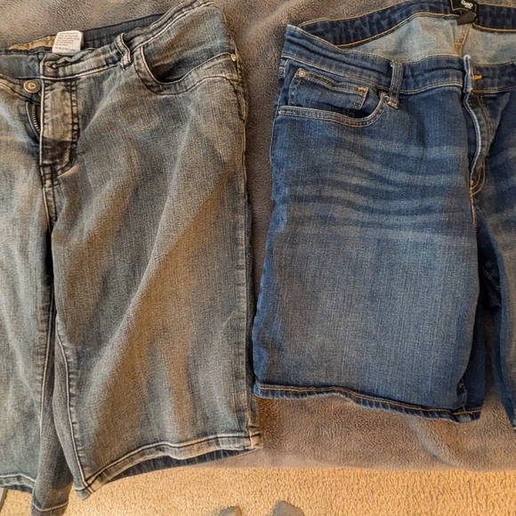 High-Rise Distressed White Denim Shorts & Dark Blue Jean Shorts - Two-Pack - Picture 2 of 4